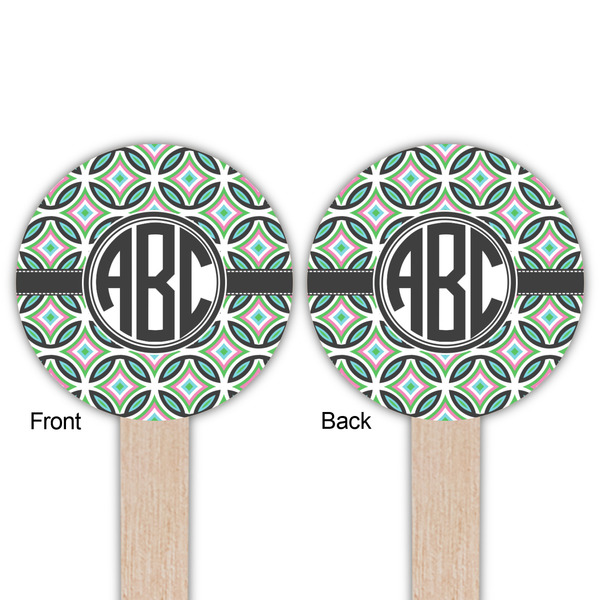 Geometric Circles Wooden 6" Food Pick - Round - Double Sided - Front & Back