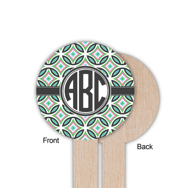 Geometric Circles Wooden 6" Food Pick - Round - Single Sided - Front & Back
