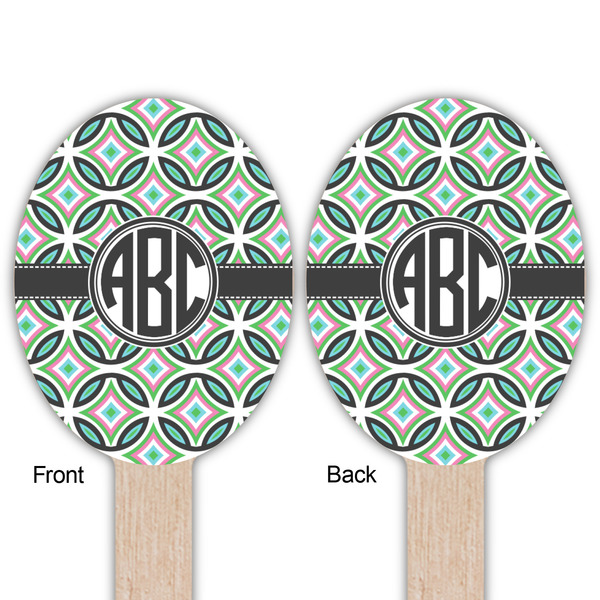 Geometric Circles Wooden Food Pick - Oval - Double Sided - Front & Back