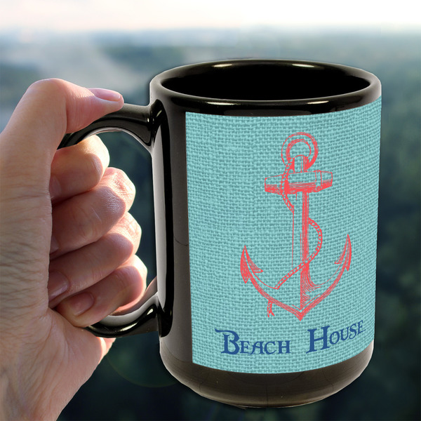 Chic Beach House 15oz. Black Mug - LIFESTYLE