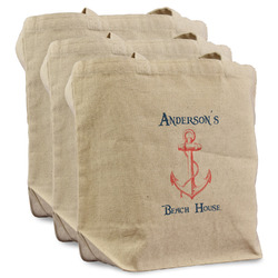 Chic Beach House Reusable Cotton Grocery Bags - Set of 3