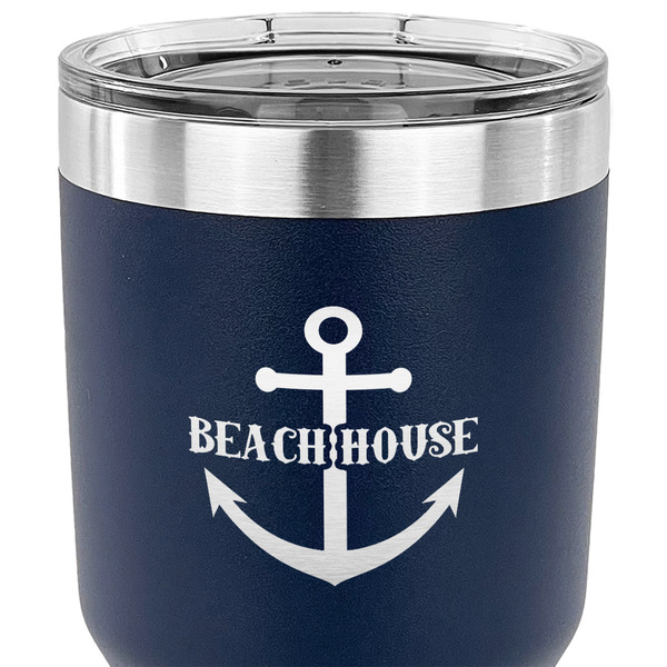 Chic Beach House 30 oz Stainless Steel Ringneck Tumbler - Navy - CLOSE UP