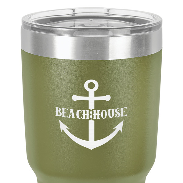 Chic Beach House 30 oz Stainless Steel Ringneck Tumbler - Olive - Close Up