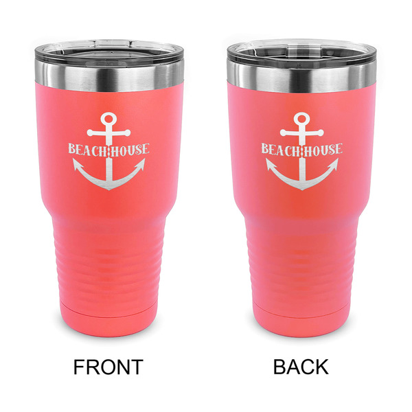 Custom Chic Beach House 30 oz Stainless Steel Tumbler - Coral - Double Sided