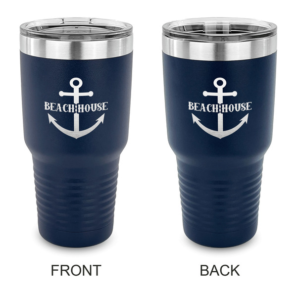 Custom Chic Beach House 30 oz Stainless Steel Tumbler - Navy - Double Sided