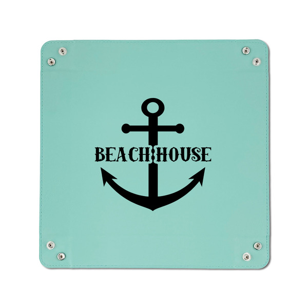 Chic Beach House 6" x 6" Teal Leatherette Snap Up Tray - APPROVAL