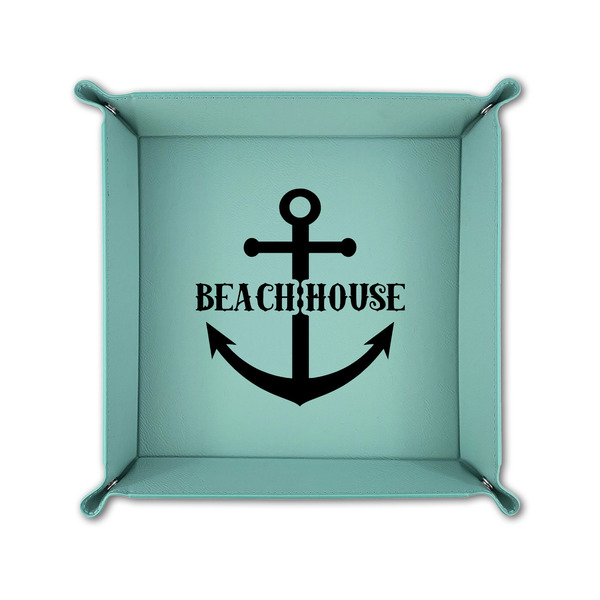 Chic Beach House 6" x 6" Teal Leatherette Snap Up Tray - FOLDED UP