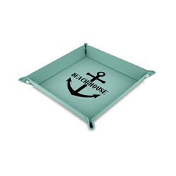 Chic Beach House 6" x 6" Teal Faux Leather Valet Tray