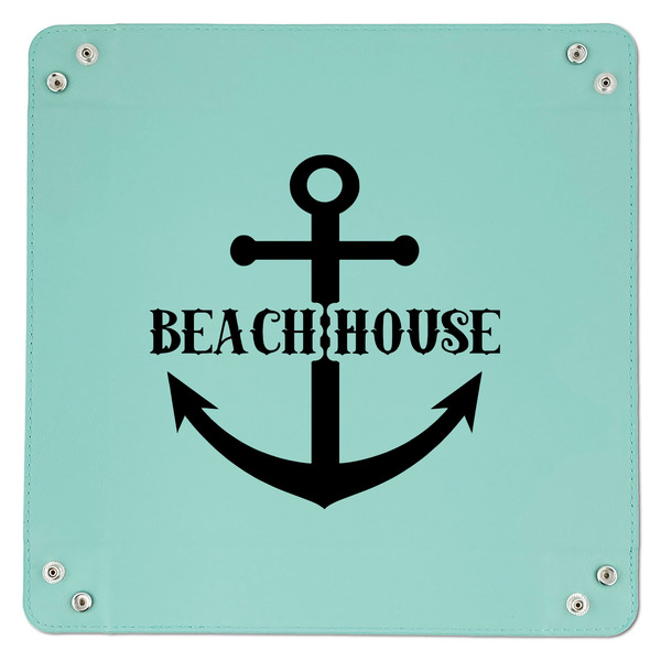 Chic Beach House 9" x 9" Teal Leatherette Snap Up Tray - APPROVAL