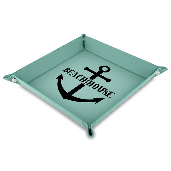 Custom Chic Beach House Faux Leather Dice Tray - 9" x 9"  - Teal