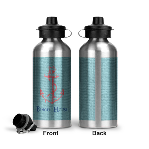 Chic Beach House Aluminum Water Bottle - Front and Back