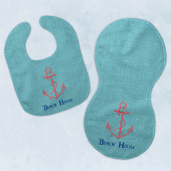 Custom Chic Beach House Baby Bib & Burp Set