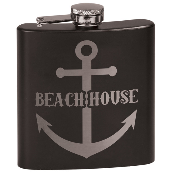 Custom Chic Beach House Black Flask Set