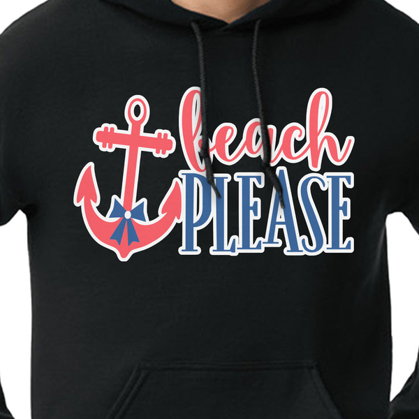 Chic Beach House Black Hoodie on Model - CloseUp