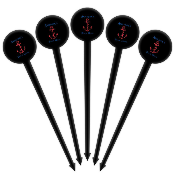 Chic Beach House Black Plastic 4" Food Pick - Round - Fan View