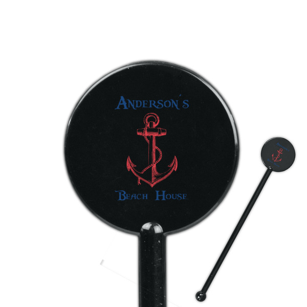Custom Chic Beach House 5.5" Round Plastic Stir Sticks - Black - Single Sided