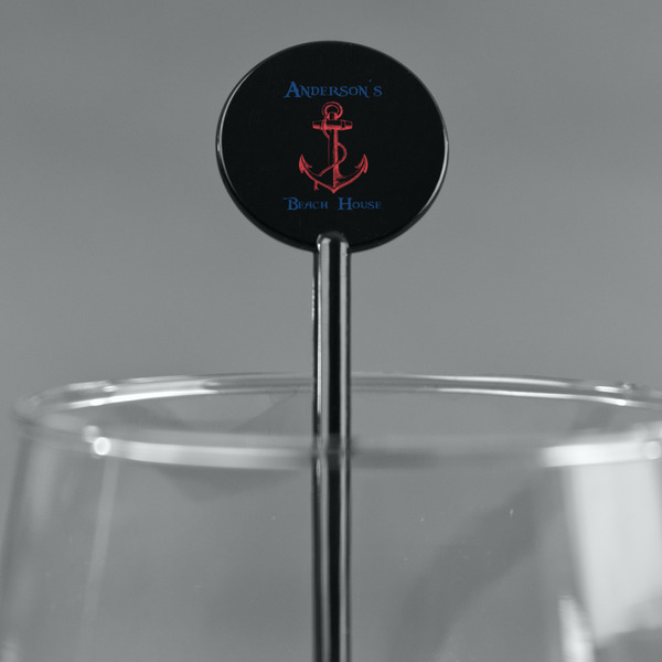 Chic Beach House Black Plastic 5.5" Stir Stick - Round - Main