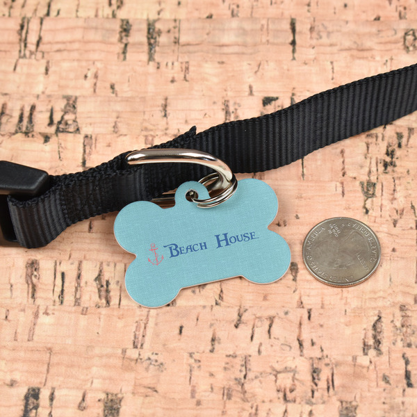 Chic Beach House Bone Shaped Dog ID Tag - Large - In Context