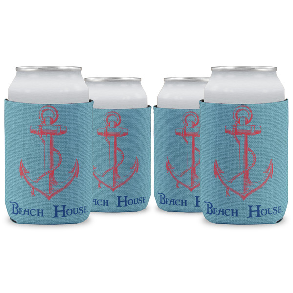 Custom Chic Beach House Can Cooler (12 oz) - Set of 4