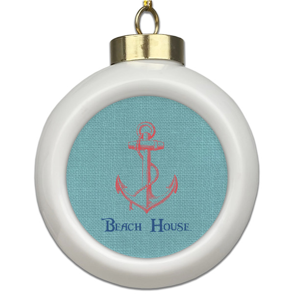 Custom Chic Beach House Ceramic Ball Ornament