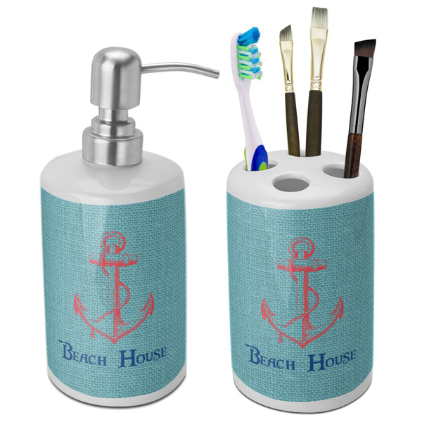 Custom Chic Beach House Ceramic Bathroom Accessories Set
