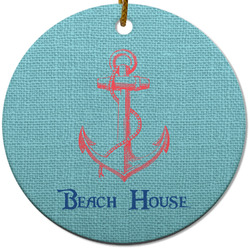 Chic Beach House Round Ceramic Ornament