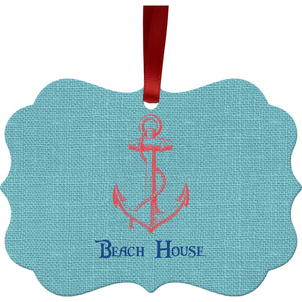 Custom Chic Beach House Metal Frame Ornament - Double Sided