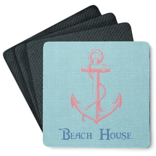 Custom Chic Beach House Square Rubber Backed Coasters - Set of 4