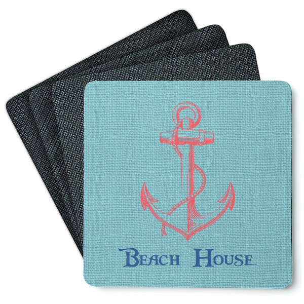 Custom Chic Beach House Square Rubber Backed Coasters - Set of 4