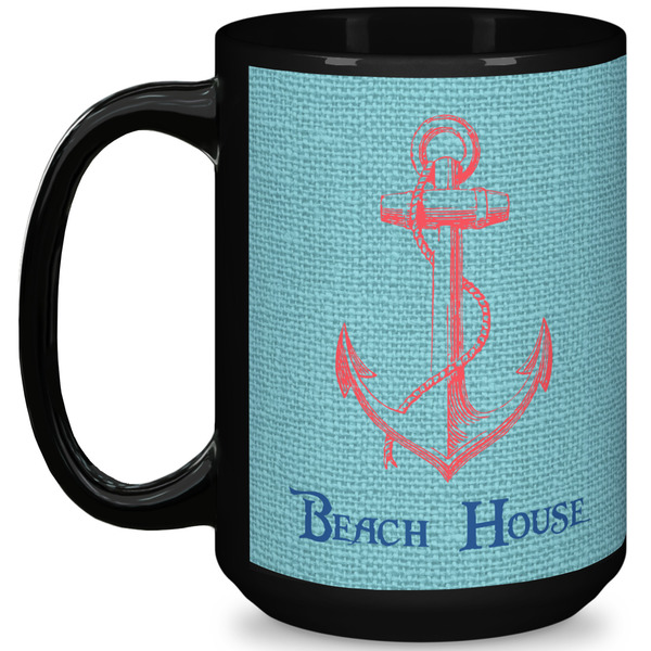 Custom Chic Beach House 15 Oz Coffee Mug - Black