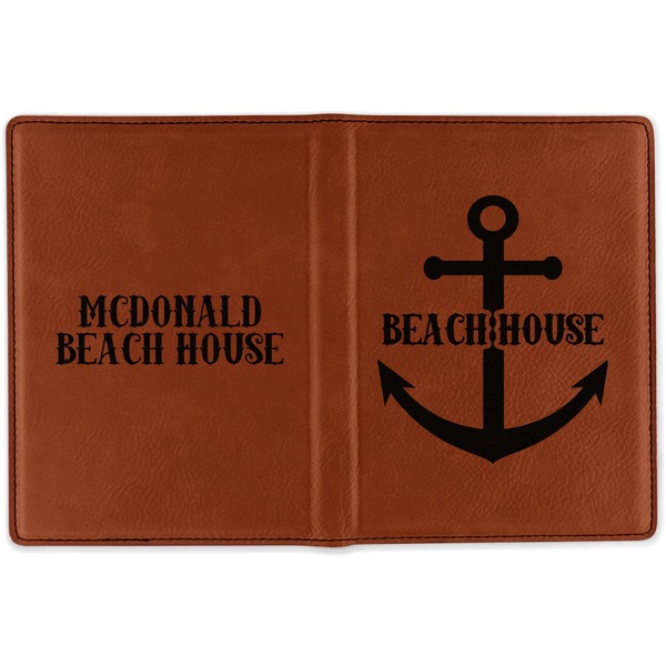 Chic Beach House Cognac Leather Passport Holder Outside Double Sided - Apvl