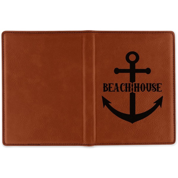 Chic Beach House Cognac Leather Passport Holder Outside Single Sided - Apvl