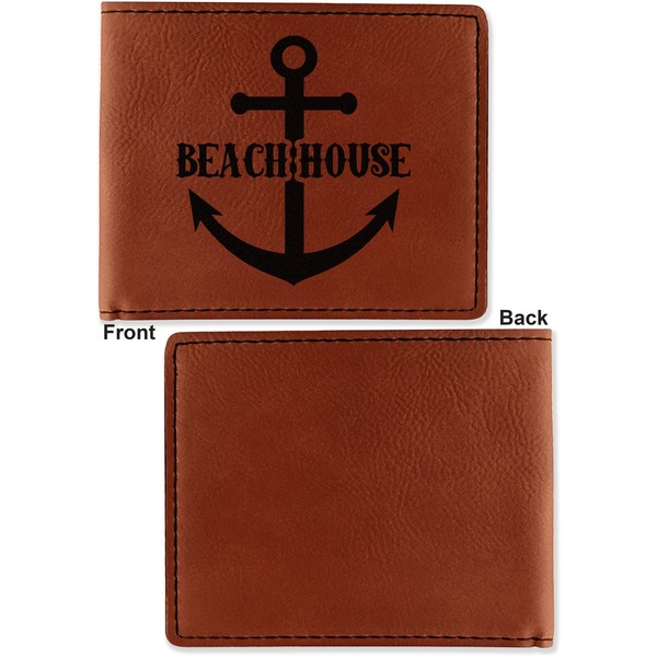 Chic Beach House Cognac Leatherette Bifold Wallets - Front and Back Single Sided - Apvl