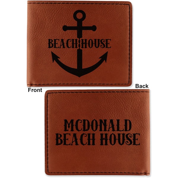 Chic Beach House Cognac Leatherette Bifold Wallets - Front and Back