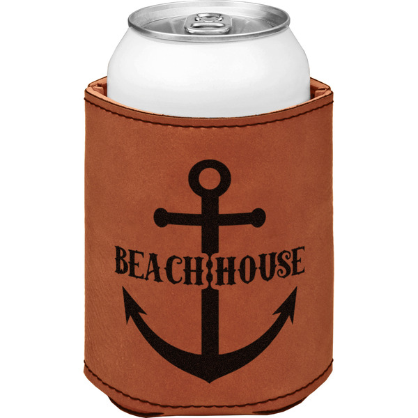 Custom Chic Beach House Leatherette Can Sleeve - Double Sided