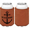 Chic Beach House Cognac Leatherette Can Sleeve - Single Sided Front and Back