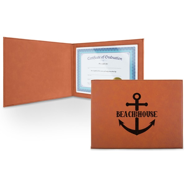 Custom Chic Beach House Leatherette Certificate Holder - Front