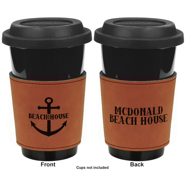 Chic Beach House Cognac Leatherette Mug Sleeve - Double Sided Apvl