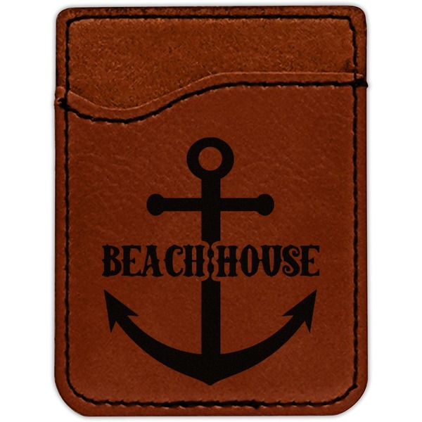 Chic Beach House Cognac Leatherette Phone Wallet close up