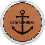 Chic Beach House Set of 4 Leatherette Round Coasters w/ Silver Edge