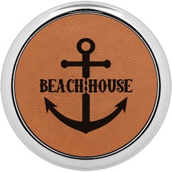 Chic Beach House Leatherette Round Coaster w/ Silver Edge - Single or Set