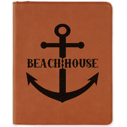 Chic Beach House Leatherette Zipper Portfolio with Notepad - Single Sided