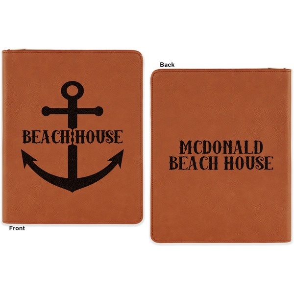 Chic Beach House Cognac Leatherette Zipper Portfolios with Notepad - Double Sided - Apvl