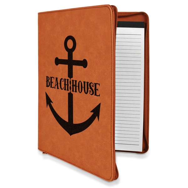 Custom Chic Beach House Leatherette Zipper Portfolio with Notepad - Single Sided
