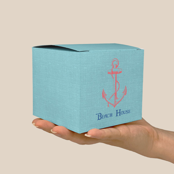 Chic Beach House Cube Favor Gift Box - On Hand - Scale View