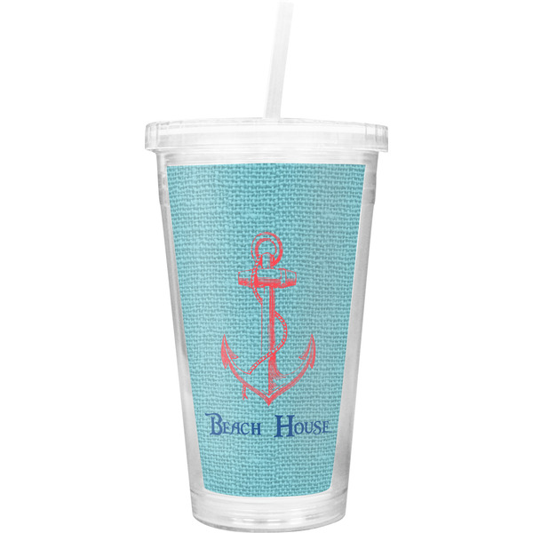 Custom Chic Beach House Double Wall Tumbler with Straw