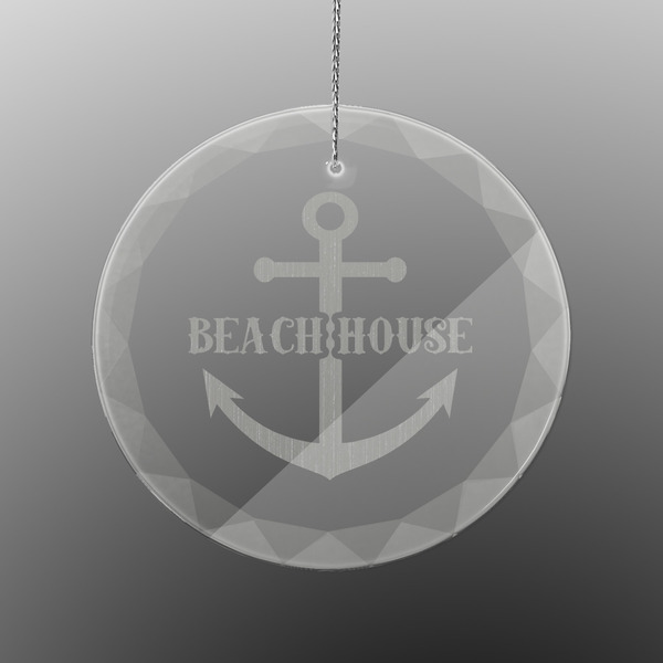 Custom Chic Beach House Engraved Glass Ornament - Round