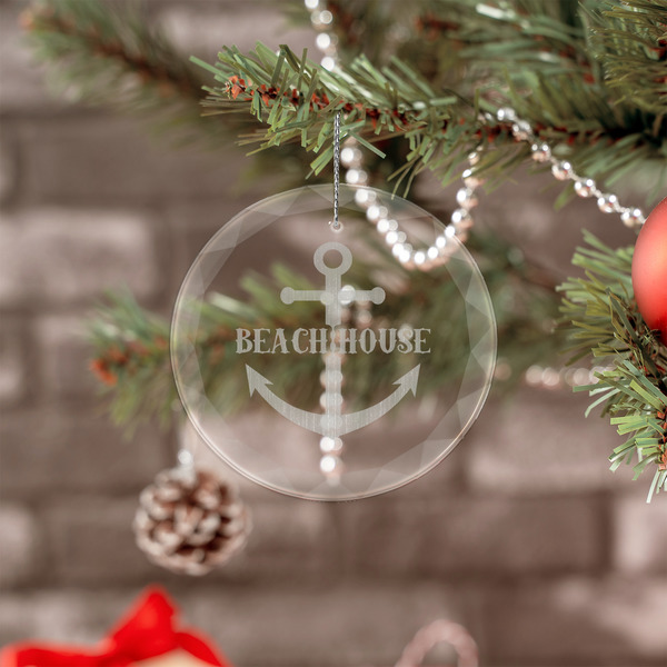 Chic Beach House Engraved Glass Ornaments - Round (Lifestyle)