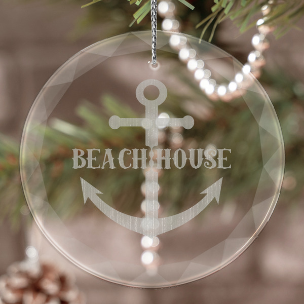 Custom Chic Beach House Engraved Glass Ornament
