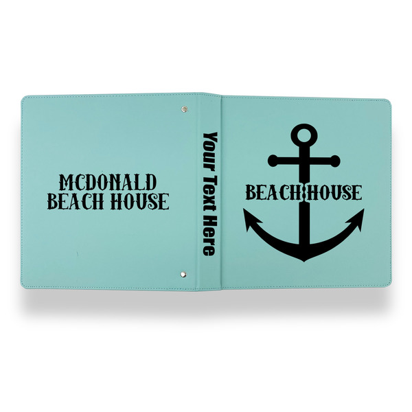 Chic Beach House Leather Binder - 1" - Teal - Back Spine Front View